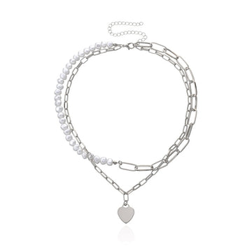 Antique Pearl Chain Necklace With Butterfly Pendant Charms Silvery Neck Jewelry For Women Party Gift Ideas daiiibabyyy